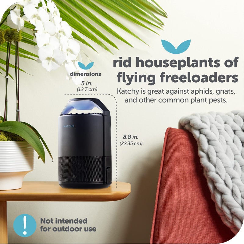 Katchy Flying Insect Trap Indoor â€“ Catcher & Killer for Mosquito, Fruit Fly, Gnat & Small Moth â€“ Non-Zapper with Suction & Blue Light â€“ Ideal for Indoor Spaces, Kitchen & Plants (Original, Black) - Image 5