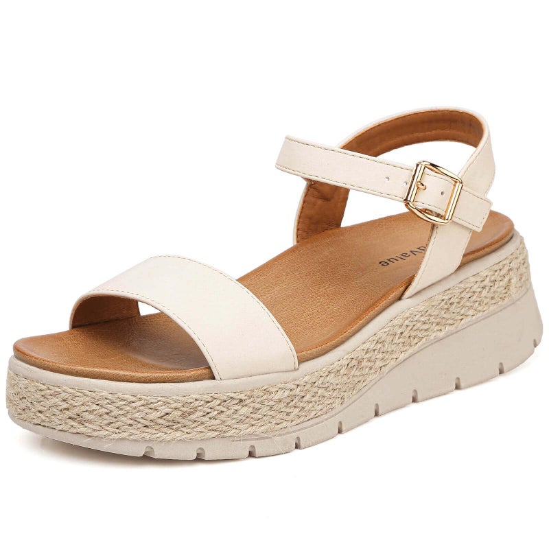 GoodValue Womens Platform Espadrille Wedge Sandals Open Toe Adjustable Ankle Strap Comfortable Flatform Sandals - Image 2