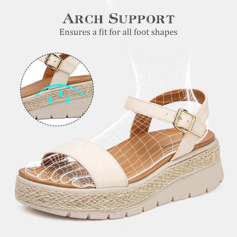GoodValue Womens Platform Espadrille Wedge Sandals Open Toe Adjustable Ankle Strap Comfortable Flatform Sandals - Image 3