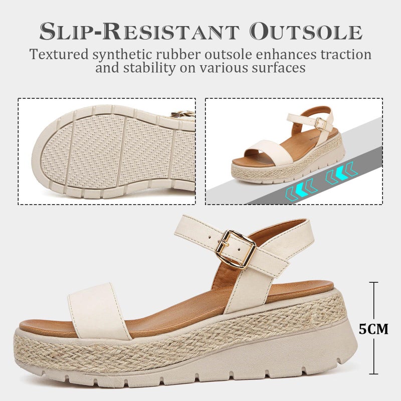 GoodValue Womens Platform Espadrille Wedge Sandals Open Toe Adjustable Ankle Strap Comfortable Flatform Sandals - Image 5