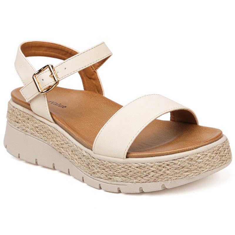GoodValue Womens Platform Espadrille Wedge Sandals Open Toe Adjustable Ankle Strap Comfortable Flatform Sandals - Image 1