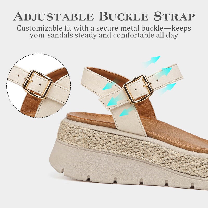 GoodValue Womens Platform Espadrille Wedge Sandals Open Toe Adjustable Ankle Strap Comfortable Flatform Sandals - Image 4