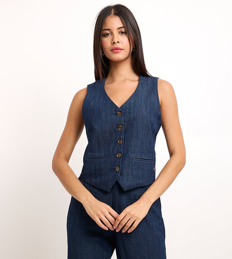 Beverly Hills Polo Club Logo Embroidered Denim Waistcoat