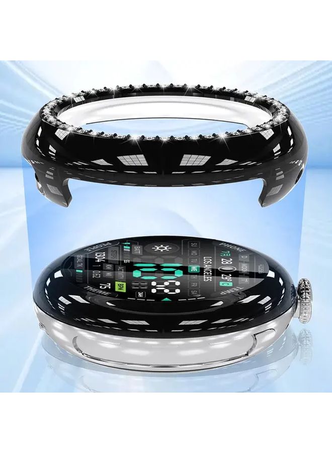 Google Pixel Watch 4 45mm Black Rhinestone PC Case Anti Scratch Screen Protector - Image 5