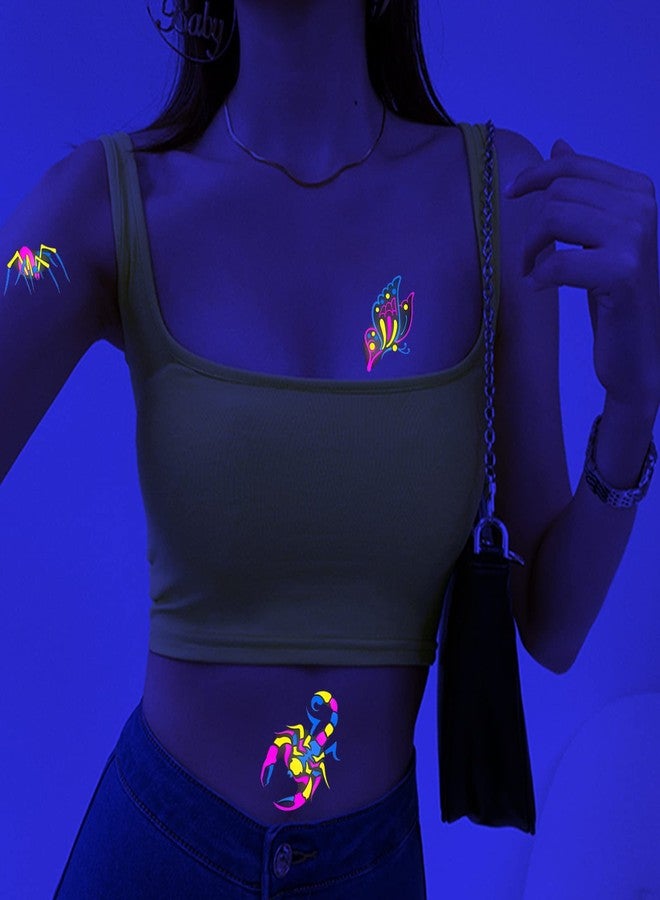 Maripabon Neon Temporary Tattoos Glow In The UV Neon Tattoos Stickers 61 Glitter Styles Dragon Scorpion Spider Cool Fake Waterproof Tattoos for Men Women Party Decoration - Image 4