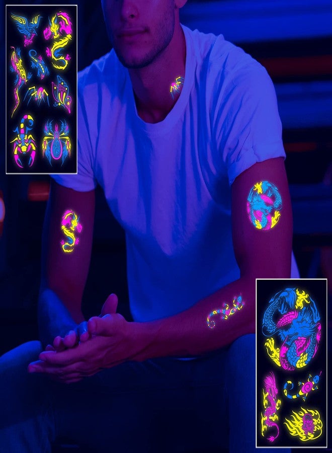 Maripabon Neon Temporary Tattoos Glow In The UV Neon Tattoos Stickers 61 Glitter Styles Dragon Scorpion Spider Cool Fake Waterproof Tattoos for Men Women Party Decoration - Image 2