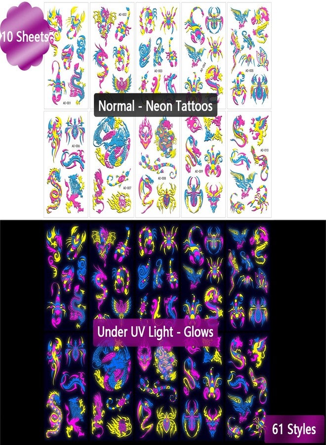 Maripabon Neon Temporary Tattoos Glow In The UV Neon Tattoos Stickers 61 Glitter Styles Dragon Scorpion Spider Cool Fake Waterproof Tattoos for Men Women Party Decoration - Image 5
