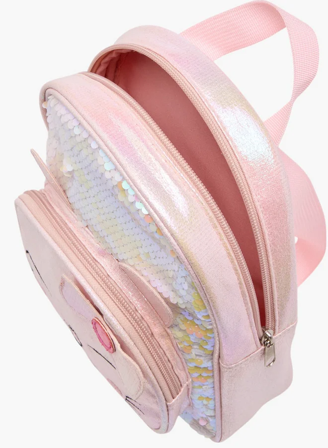 Flora Bella By Shoexpress Sequinned Backpack with Adjustable Straps and Zip Closure - 15x27x23 cm