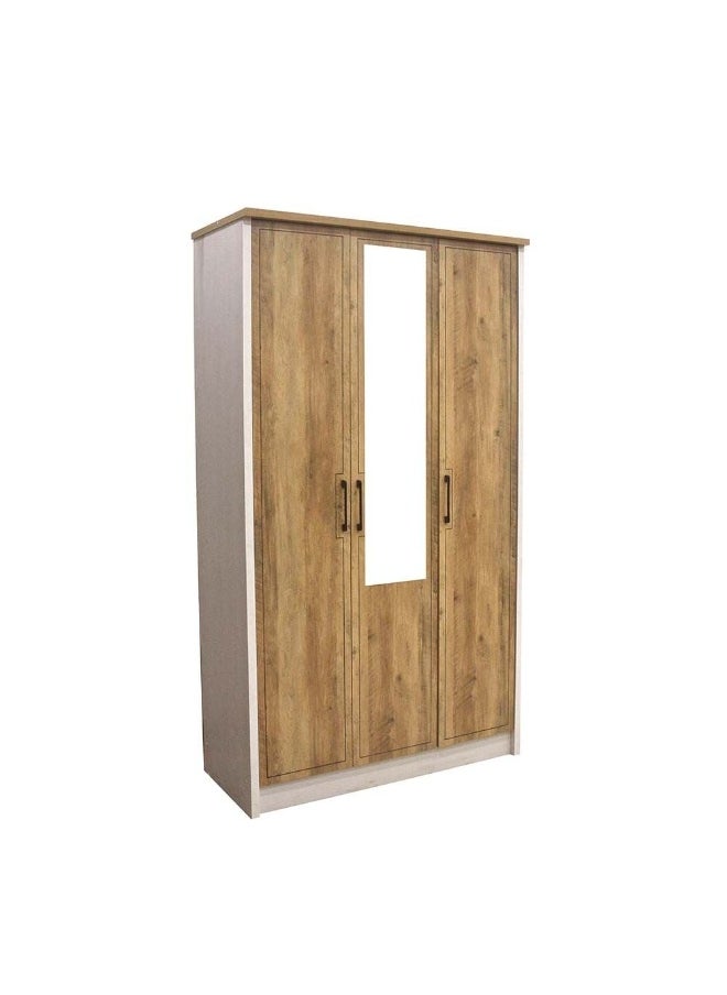 DANUBE HOME Swann 3-Door Wardrobe With Mirror For Hanging Clothes Extra Sturdy Rack Storage Organiser Modern Design Space Saving Cabinets For Bedroom - Summer Oak/Pearl White  - Image 5