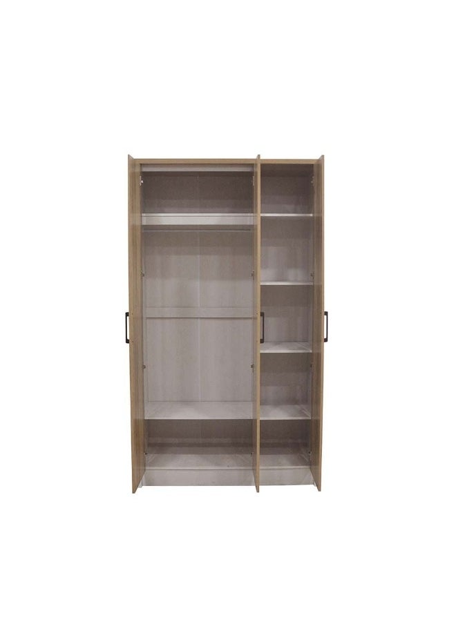 DANUBE HOME Swann 3-Door Wardrobe With Mirror For Hanging Clothes Extra Sturdy Rack Storage Organiser Modern Design Space Saving Cabinets For Bedroom - Summer Oak/Pearl White  - Image 1
