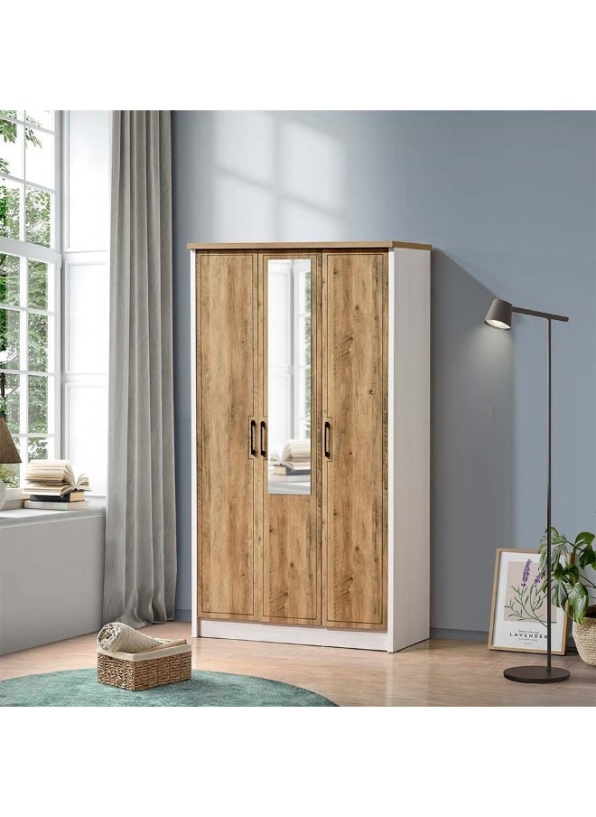 DANUBE HOME Swann 3-Door Wardrobe With Mirror For Hanging Clothes Extra Sturdy Rack Storage Organiser Modern Design Space Saving Cabinets For Bedroom - Summer Oak/Pearl White  - Image 3