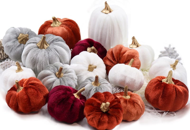 Fsforcar Thanksgiving Velvet Pumpkins  18 PCS Fall Table Decorations for Home  Artificial Pumpkins Set for Fall Autumn Harvest  Thanksgiving  Wedding  - Image 1
