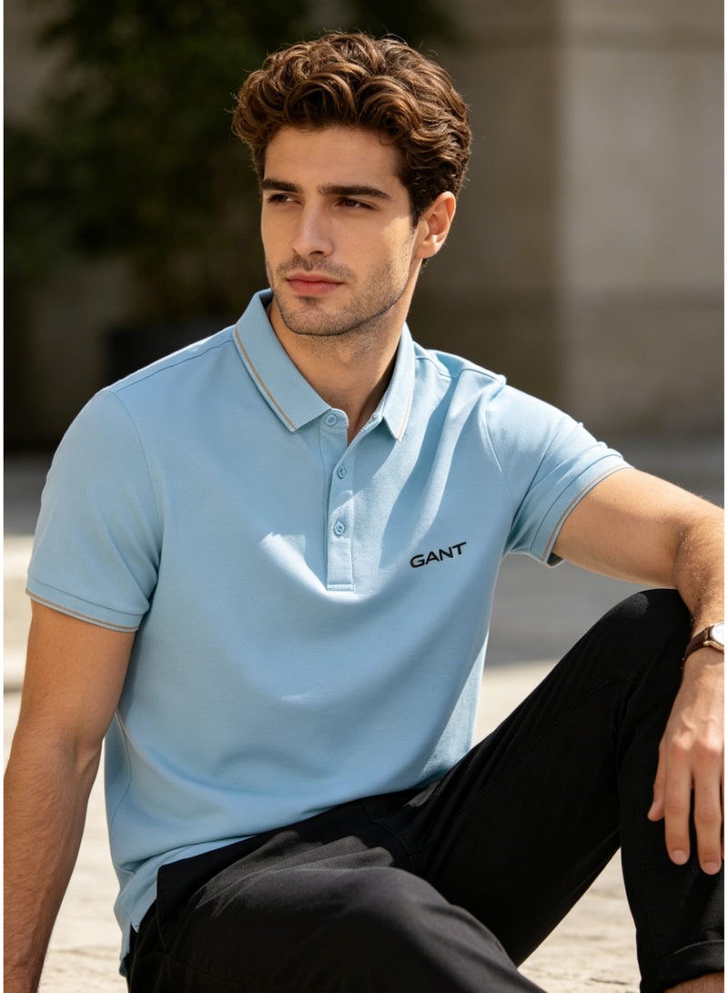 GANT Men's Classic Short Sleeve Polo Shirt, Light Blue, Casual Breathable Regular Fit Top for Daily Business & Outdoor Activities - Image 4