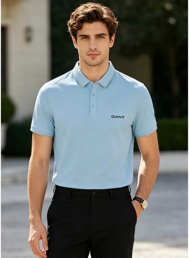 GANT Men's Classic Short Sleeve Polo Shirt, Light Blue, Casual Breathable Regular Fit Top for Daily Business & Outdoor Activities - Image 2
