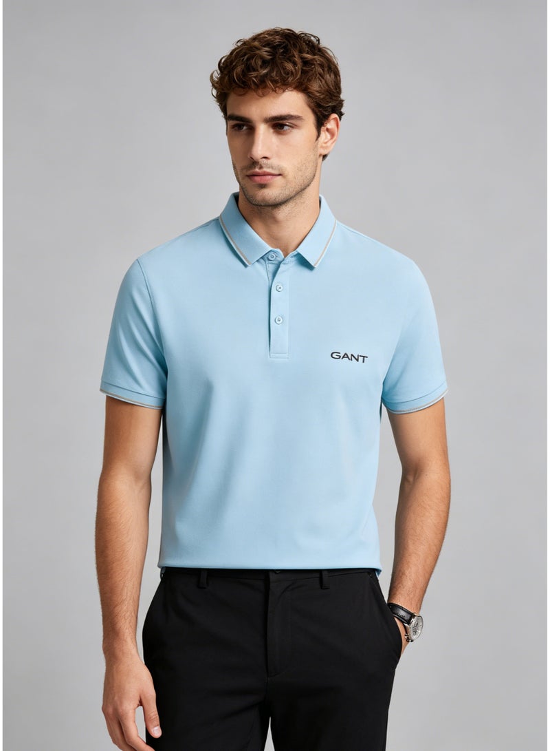 GANT Men's Classic Short Sleeve Polo Shirt, Light Blue, Casual Breathable Regular Fit Top for Daily Business & Outdoor Activities - Image 1