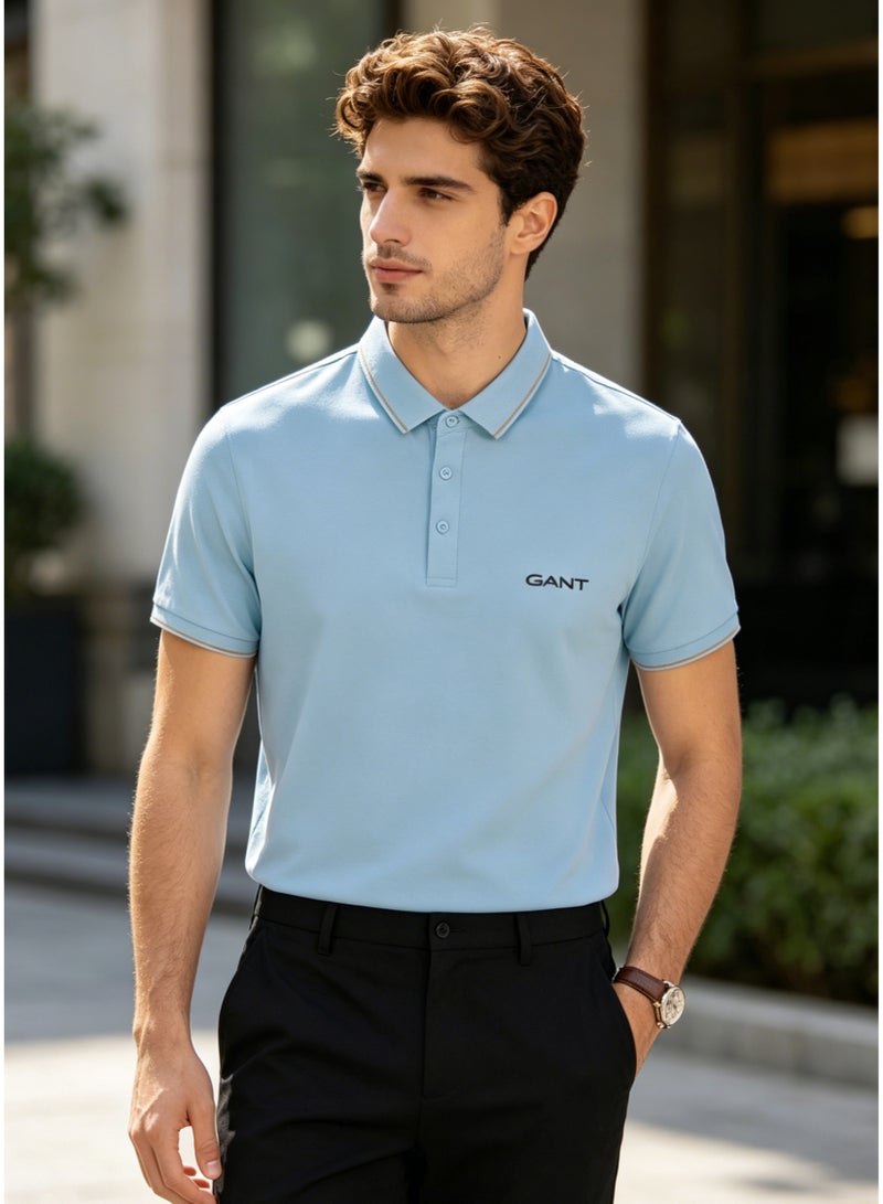 GANT Men's Classic Short Sleeve Polo Shirt, Light Blue, Casual Breathable Regular Fit Top for Daily Business & Outdoor Activities - Image 5