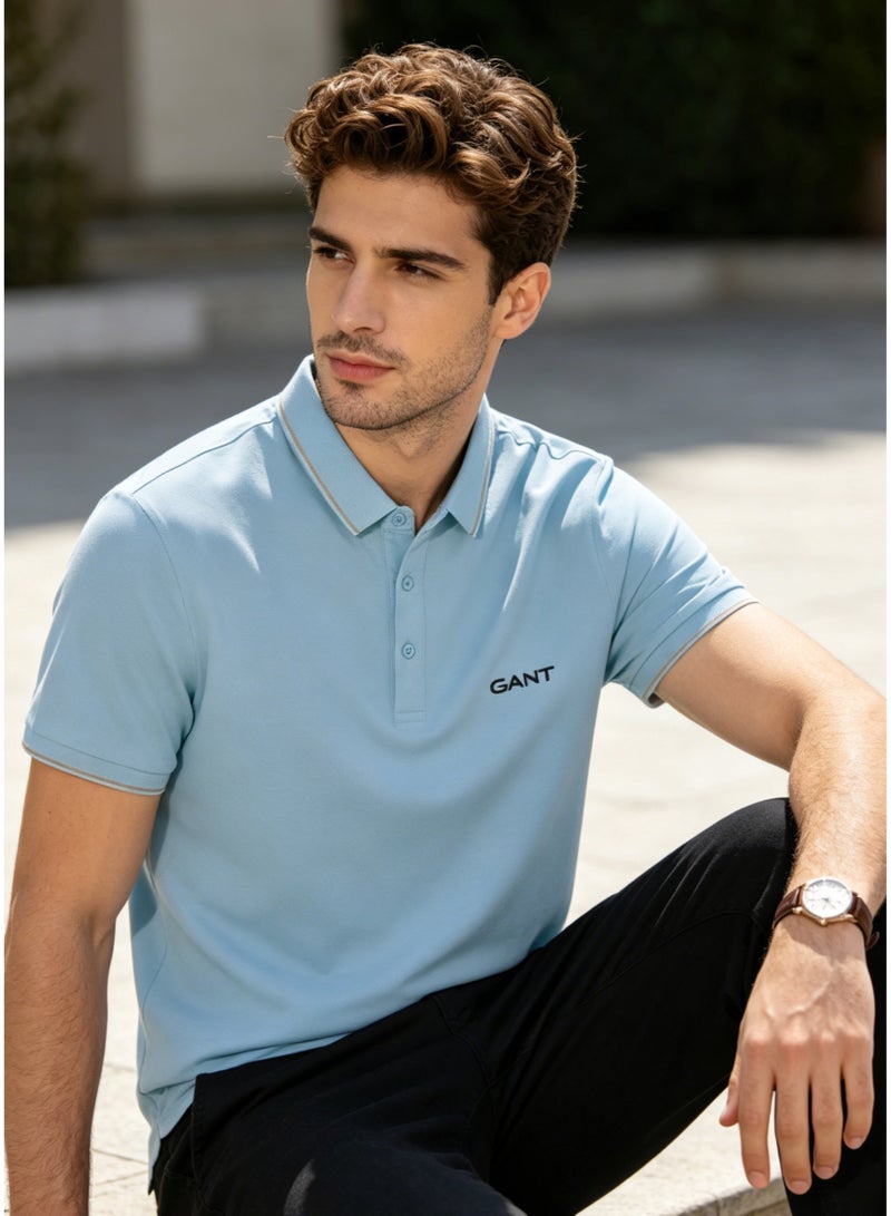 GANT Men's Classic Short Sleeve Polo Shirt, Light Blue, Casual Breathable Regular Fit Top for Daily Business & Outdoor Activities - Image 3