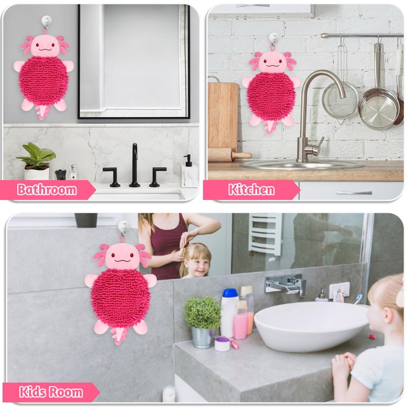 JEROKUMI Axolotl Hand Towel for Bathroom Kitchen - Cute Hanging Face Towels Super Absorbent Chenille, Funny Decorative Towel, Kawaii Holiday Christmas Birthday Gifts for Women, Moms, Kids - Image 2