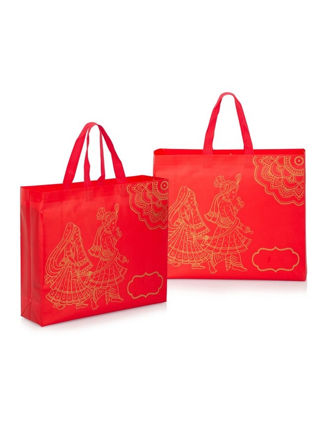 Drapme Wedding Special Reusable Non-Woven Laminated Gift Bags for Shagun, Traditional Gifting, Saree Mithai Chandi Carry (Red, Pack of 10) - Image 1