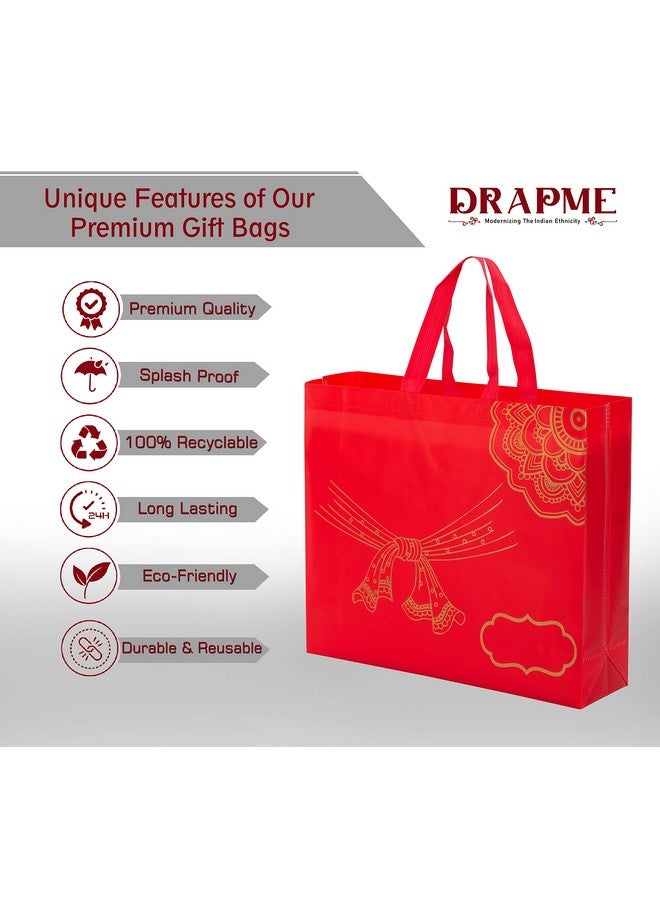 Drapme Wedding Special Reusable Non-Woven Laminated Gift Bags for Shagun, Traditional Gifting, Saree Mithai Chandi Carry (Red, Pack of 10) - Image 5