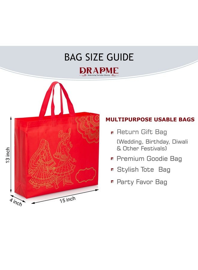 Drapme Wedding Special Reusable Non-Woven Laminated Gift Bags for Shagun, Traditional Gifting, Saree Mithai Chandi Carry (Red, Pack of 10) - Image 4