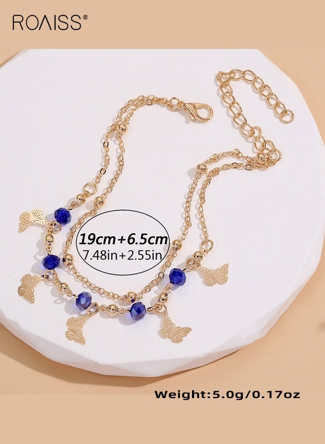 رويس سوار كاحل للشاطئ للنساء مصنوع يدويًا على شكل زهرة مجوفة من الألماس على شكل فراشة، زينة للقدم بتصميم بوهيمي صيفي، سلسلة كاحل، هدية مجوهرات - Image 2