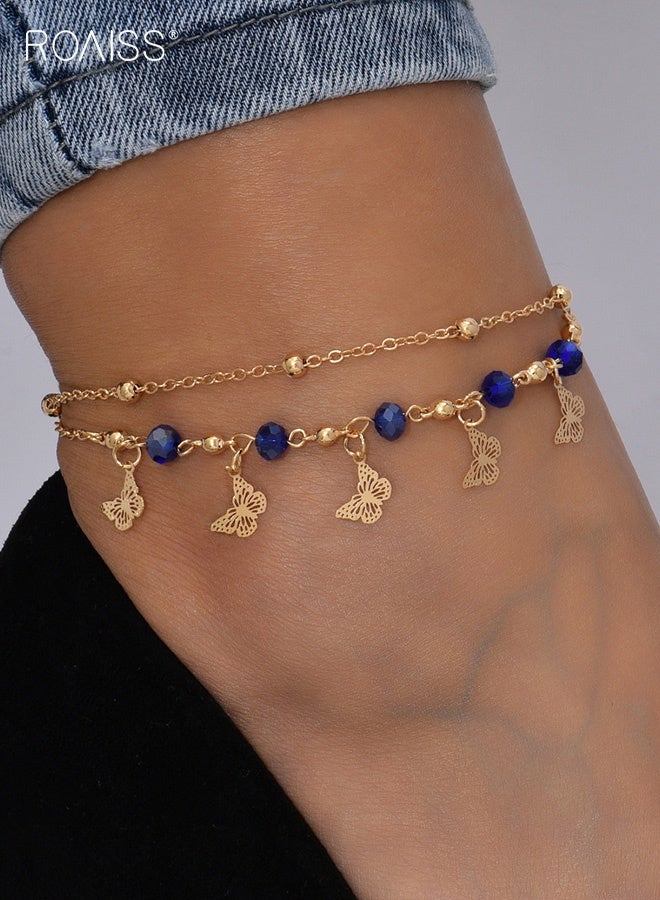 رويس سوار كاحل للشاطئ للنساء مصنوع يدويًا على شكل زهرة مجوفة من الألماس على شكل فراشة، زينة للقدم بتصميم بوهيمي صيفي، سلسلة كاحل، هدية مجوهرات - Image 1