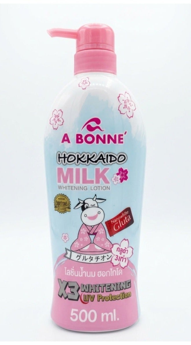 A BONNE Hokkaido Milk Whitening Body Lotion with Glutathione & UV Protectionfor Bright Smooth Hydrated Skin, 500ml - Image 1