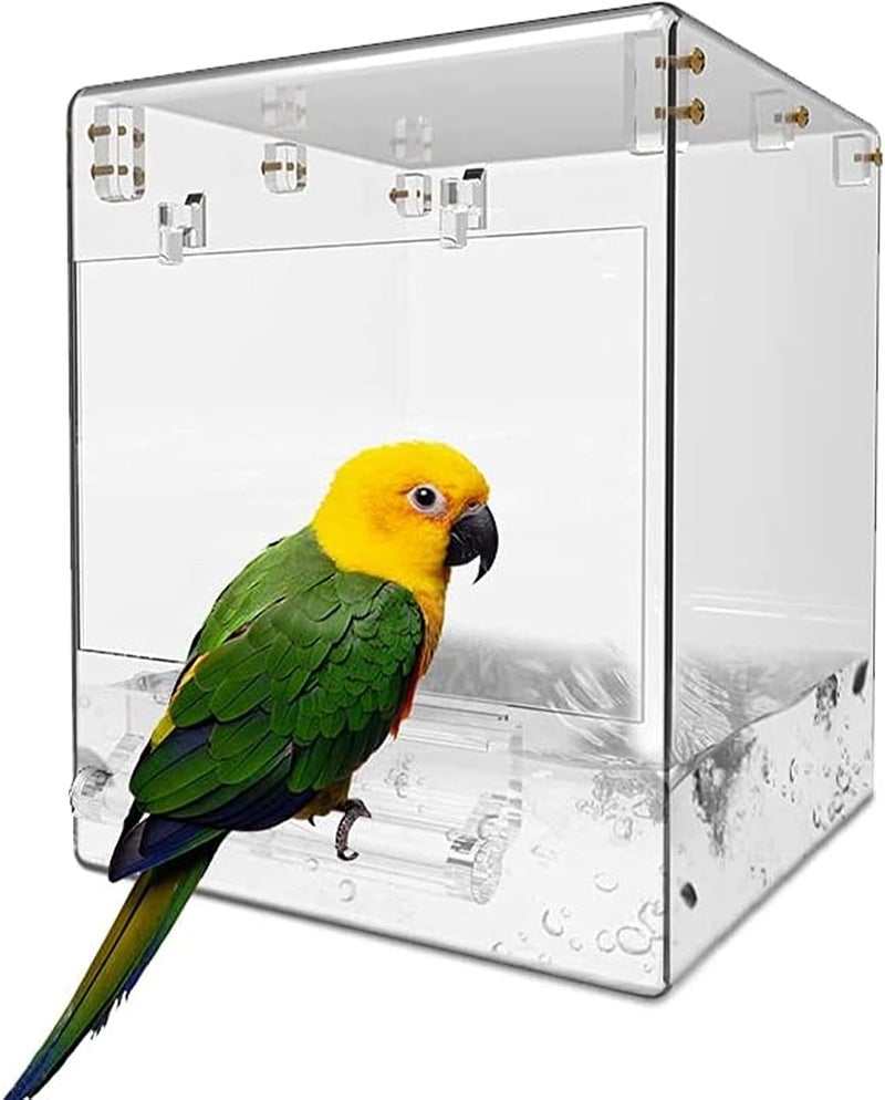 POWERFUL Bird Bathtub Hanging bird cage Bird Bath Bowl Transparent Bird Bath House big 17 * 13 * 13cm(Transparent) - Image 1