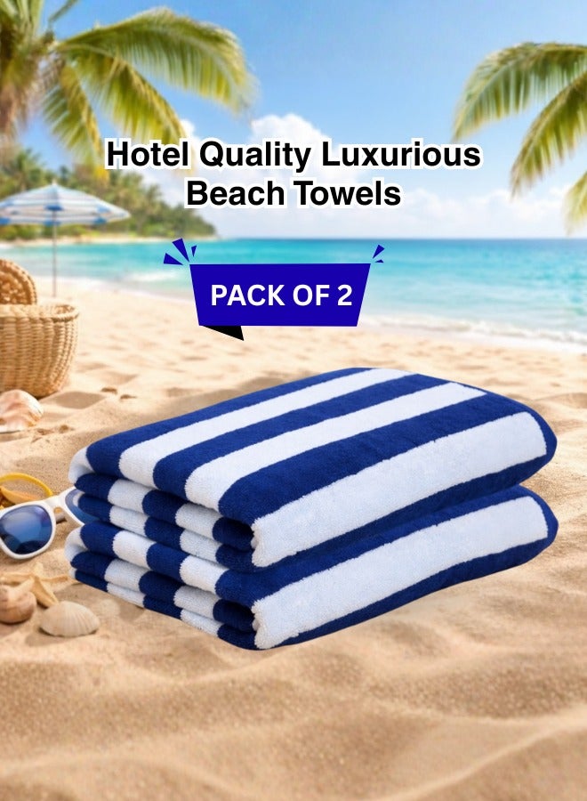 بيرل كوست انترناشيونال 2 Pieces Luxury Oversized Beach Towel Set Pack of 2 90x180cm Extra Large Premium Cotton 550 GSM Ultra Soft and Highly Absorbent Pool Cabana Stripe Hotel And Spa Quality Towels Blue and White Stripe - Image 1
