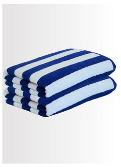 Pearl Coast International 2 Pieces Luxury Oversized Beach Towel Set Pack of 2 90x180cm Extra Large Premium Cotton 550 GSM Ultra Soft and Highly Absorbent Pool Cabana Stripe Hotel And Spa Quality Towels Blue and White Stripe  - Image 1