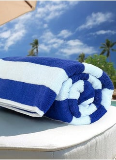 Pearl Coast International 2 Pieces Luxury Oversized Beach Towel Set Pack of 2 90x180cm Extra Large Premium Cotton 550 GSM Ultra Soft and Highly Absorbent Pool Cabana Stripe Hotel And Spa Quality Towels Blue and White Stripe  - Image 2