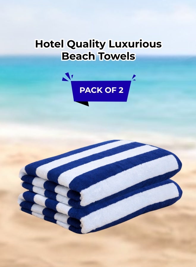 بيرل كوست انترناشيونال Pearl Coast Oversized Beach Towel Set (Pack of 2) | 90x180cm | Extra Large | Premium Cotton | 550 GSM | Super Soft and Highly Absorbent | Hotel And Spa Quality Towels | Blue and White Stripe - Image 1