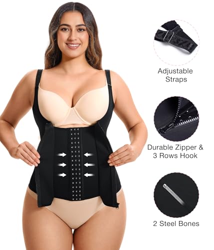 Eleady Women's Underbust Corset Waist Trainer Cincher Steel Boned Body Shaper Vest with Adjustable Straps (XL, Black) - Image 2