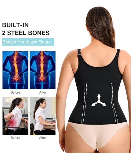 Eleady Women's Underbust Corset Waist Trainer Cincher Steel Boned Body Shaper Vest with Adjustable Straps (XL, Black) - Image 3