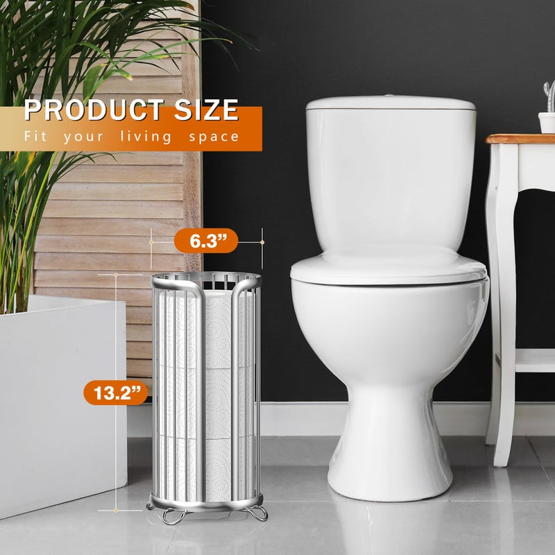 Bunoxea Toilet Paper Holder Stand, Freestanding Toilet Tissue Organizer, Minimalistic Storage Solution, Reserve Mega Rolls-Silver - Image 4
