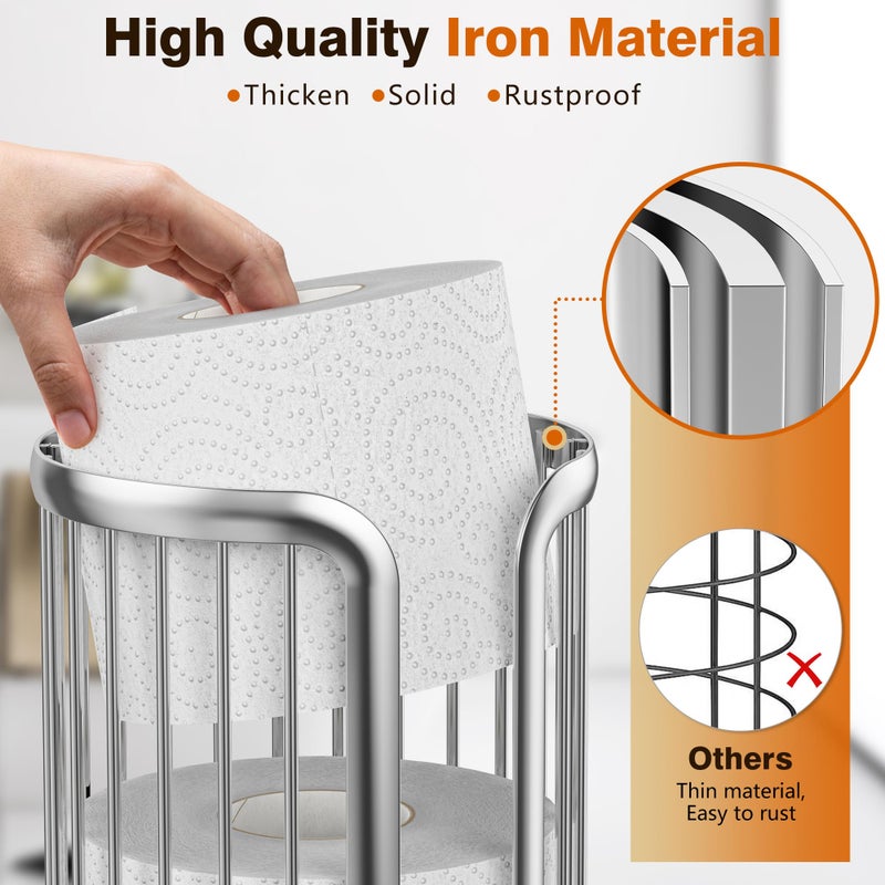 Bunoxea Toilet Paper Holder Stand, Freestanding Toilet Tissue Organizer, Minimalistic Storage Solution, Reserve Mega Rolls-Silver - Image 5
