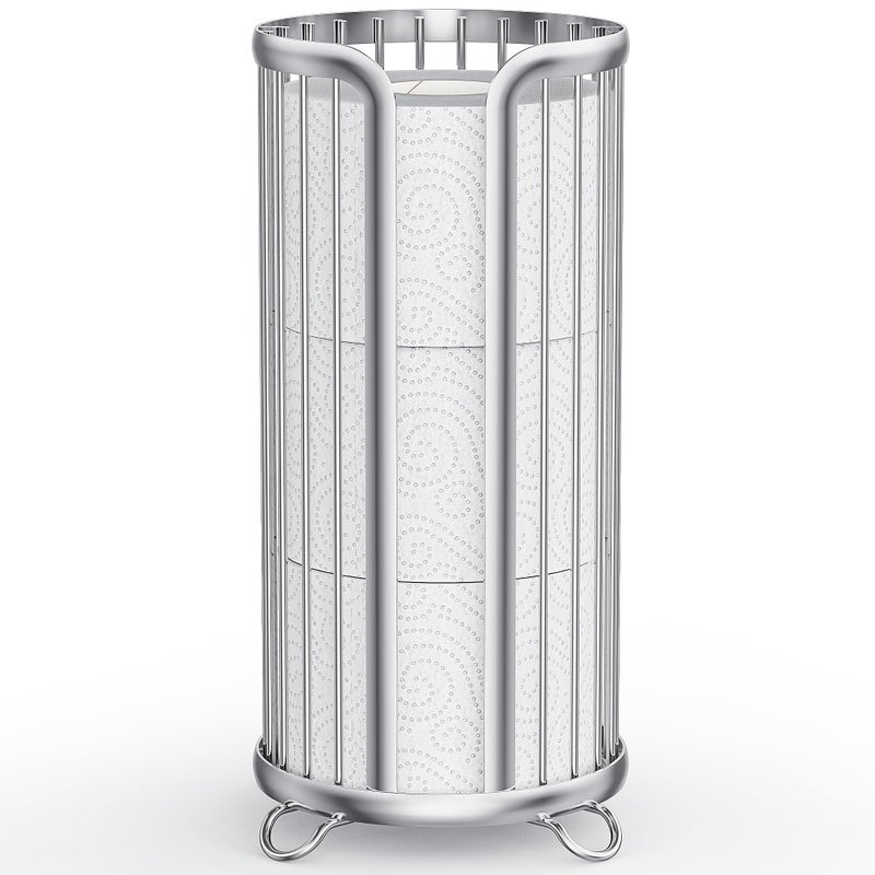 Bunoxea Toilet Paper Holder Stand, Freestanding Toilet Tissue Organizer, Minimalistic Storage Solution, Reserve Mega Rolls-Silver - Image 1