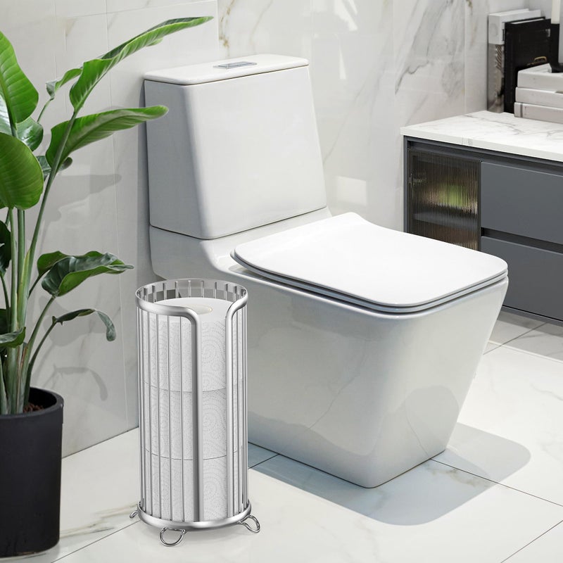 Bunoxea Toilet Paper Holder Stand, Freestanding Toilet Tissue Organizer, Minimalistic Storage Solution, Reserve Mega Rolls-Silver - Image 2