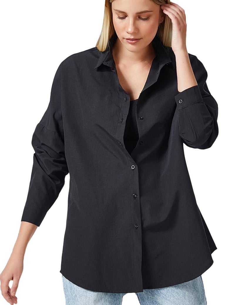 BIG DART Oversized Button Down Shirts for Women, Dressy Casual Long Sleeve Blouses Summer Tops Tunics (US, Alpha, XX-Large, Regular, Regular, Black) - Image 5