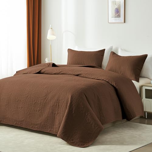 akkialla King/Cal King Quilt Bedding Set,Brown Ultrasonic Quilt Set,Lightweight Soft Bedspread Coverlet,Modern Style Coin Pattern Bed Cover for All Seasons,3 Piece(1 Quilt,2 Pillow Shams) - Image 2