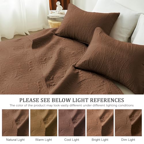 akkialla King/Cal King Quilt Bedding Set,Brown Ultrasonic Quilt Set,Lightweight Soft Bedspread Coverlet,Modern Style Coin Pattern Bed Cover for All Seasons,3 Piece(1 Quilt,2 Pillow Shams) - Image 5