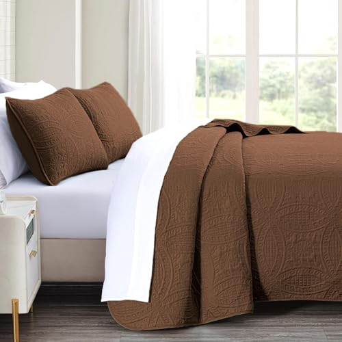 akkialla King/Cal King Quilt Bedding Set,Brown Ultrasonic Quilt Set,Lightweight Soft Bedspread Coverlet,Modern Style Coin Pattern Bed Cover for All Seasons,3 Piece(1 Quilt,2 Pillow Shams) - Image 4