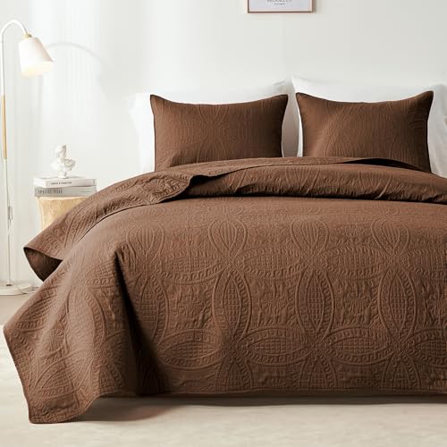 akkialla King/Cal King Quilt Bedding Set,Brown Ultrasonic Quilt Set,Lightweight Soft Bedspread Coverlet,Modern Style Coin Pattern Bed Cover for All Seasons,3 Piece(1 Quilt,2 Pillow Shams) - Image 1