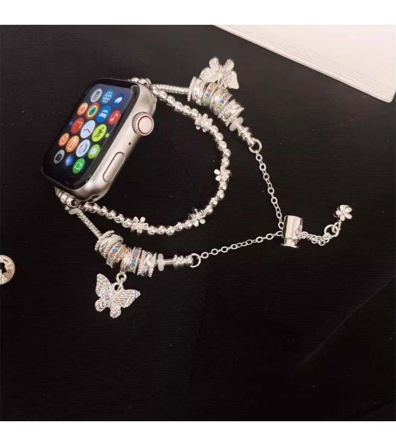 سوار ساعة معدني مصنوع يدويًا أنيق مع لمسات ماسية متوافق مع ساعات Apple iWatch Series Ultra SE 11 10 9 8 7 6 5 4 3 2 1 بمقاسات 42mm و44mm و45mm و49mm و46mm باللون الذهبي - Image 1