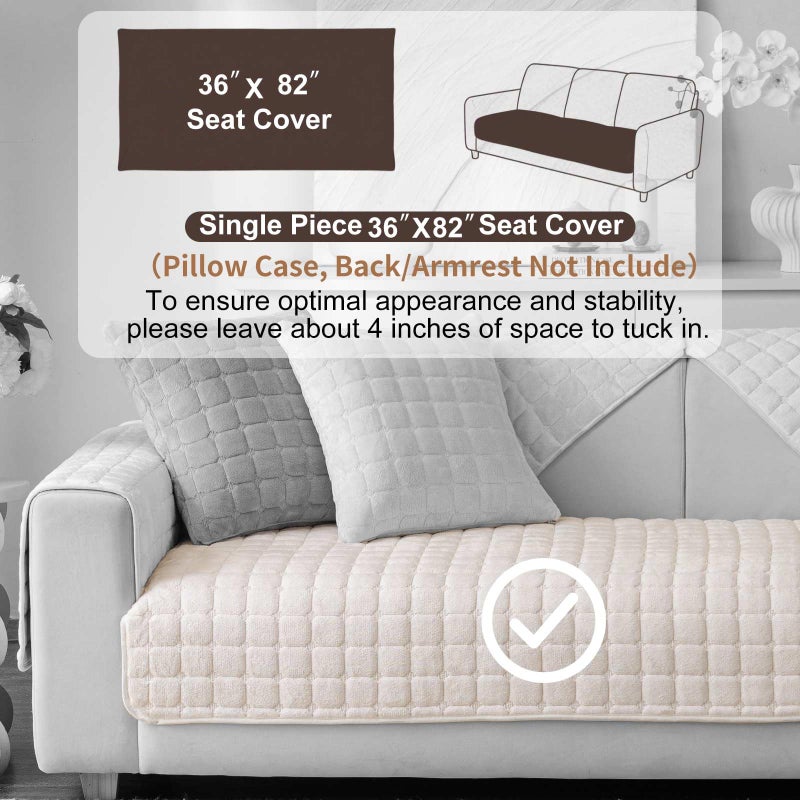 Aucrovee Velvet Washable Couch Cover for Pets Dogs, Non Slip Sectional Sofa Covers for 3 Cushion Couch Sofa L Sharped Sofa Slipcovers, Furniture Protector (1 PCS 36"x82", White) - Image 2