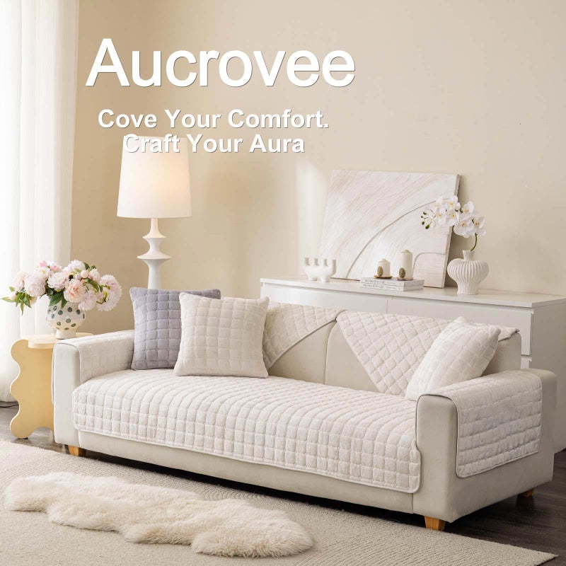Aucrovee Velvet Washable Couch Cover for Pets Dogs, Non Slip Sectional Sofa Covers for 3 Cushion Couch Sofa L Sharped Sofa Slipcovers, Furniture Protector (1 PCS 36"x82", White) - Image 3