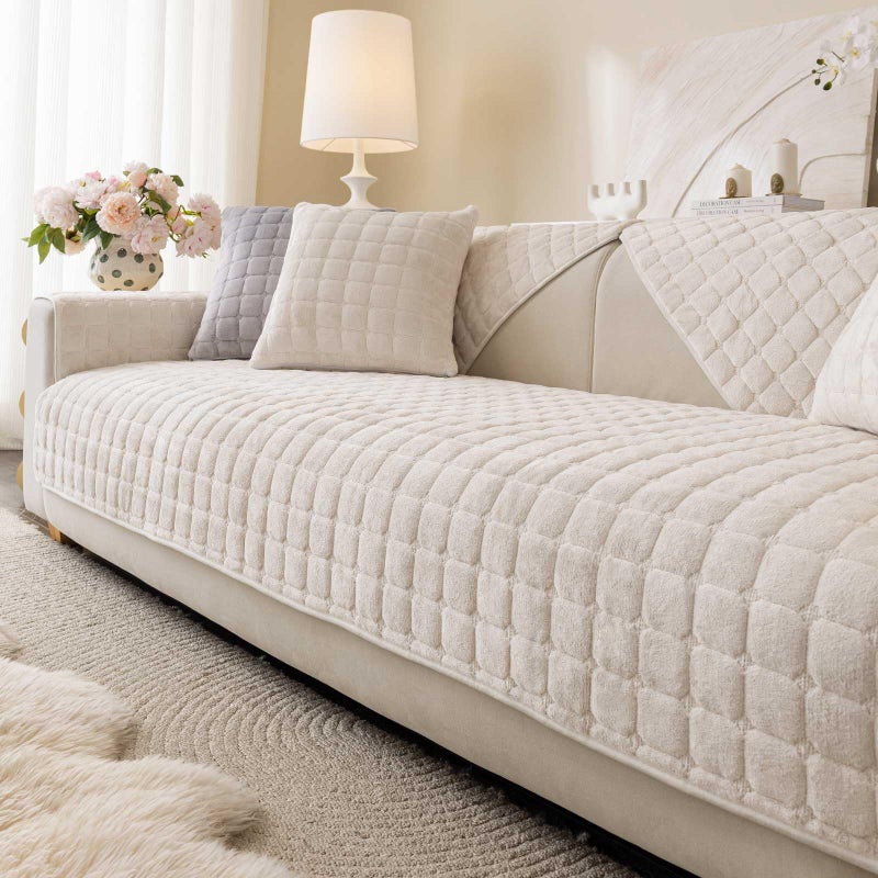 Aucrovee Velvet Washable Couch Cover for Pets Dogs, Non Slip Sectional Sofa Covers for 3 Cushion Couch Sofa L Sharped Sofa Slipcovers, Furniture Protector (1 PCS 36"x82", White) - Image 1