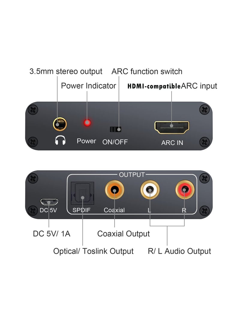 192KHz ARC Audio Adapter HDMI Audio Extractor Digital to Analog Audio Converter DAC SPDIF Coaxail RCA 3.5mm Jack Output - Image 2