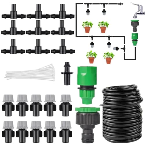 HASTHIP® Automatic Garden Watering System - Slow Drip Irrigation Kit with 10 Tee Connector - Garden Water Dripper for Plant with 10M Long Drip Irrigation Pipe Outdoor Lawn & Garden Watering Equipment - Image 1